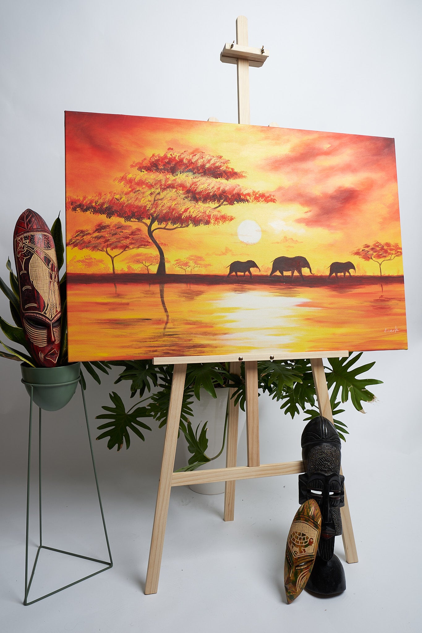 Bright sunset with Elephants